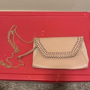 A New Day Beige Clutch with Gold Chain